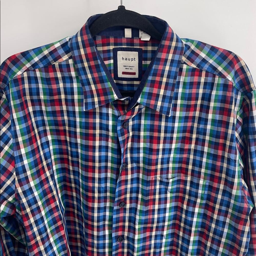 Haupt Modern Fit colorful plaid long sleeve button up dress shirt sz 17.5
